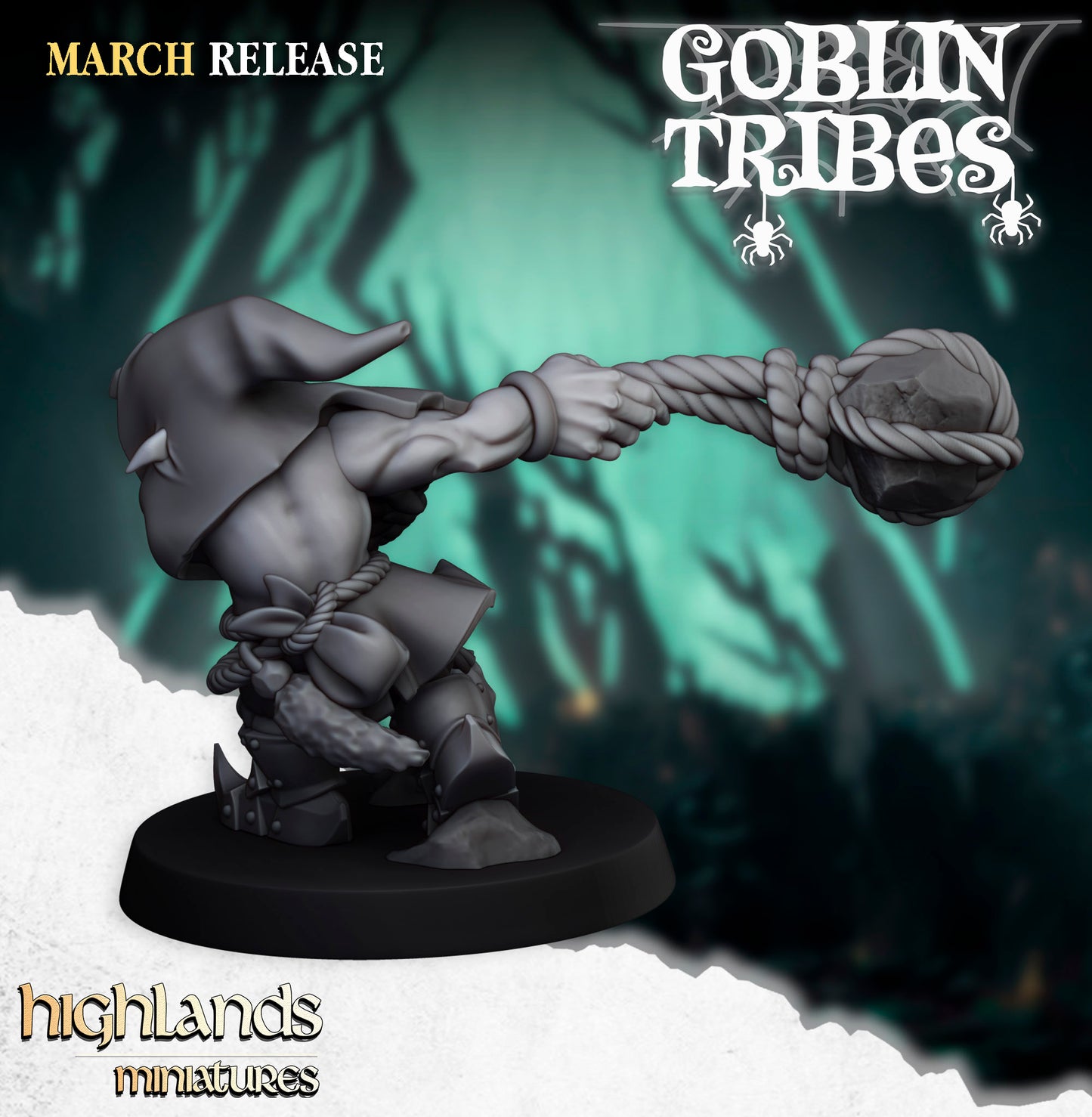 Miniatura Lanzapiedras Goblin de Pantano Orcos y Goblins resina 28mm sin pintar - Drakholm