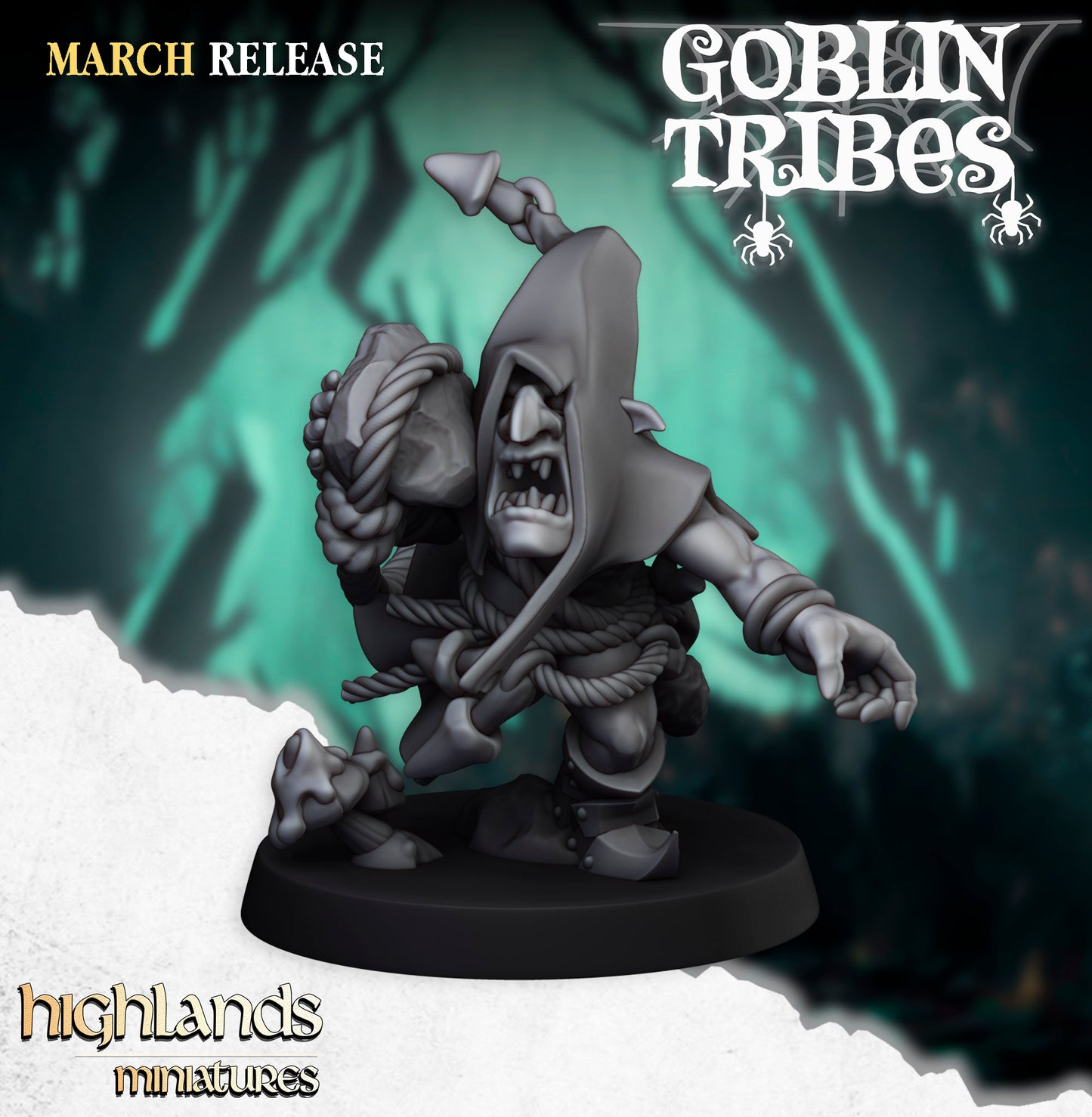 Miniatura Lanzapiedras Goblin de Pantano Orcos y Goblins resina 28mm sin pintar - Drakholm