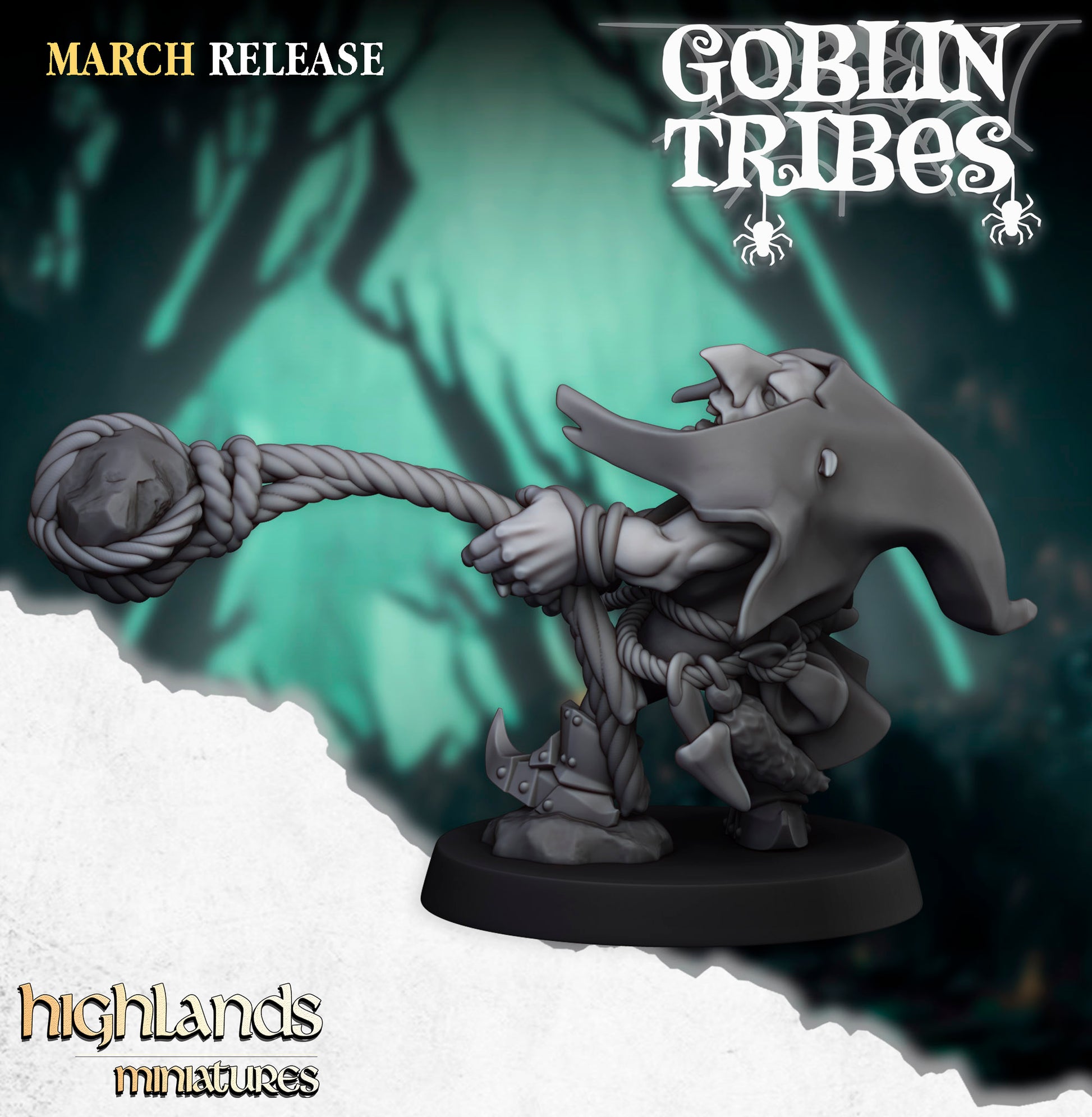 Miniatura Lanzapiedras Goblin de Pantano Orcos y Goblins resina 28mm sin pintar - Drakholm