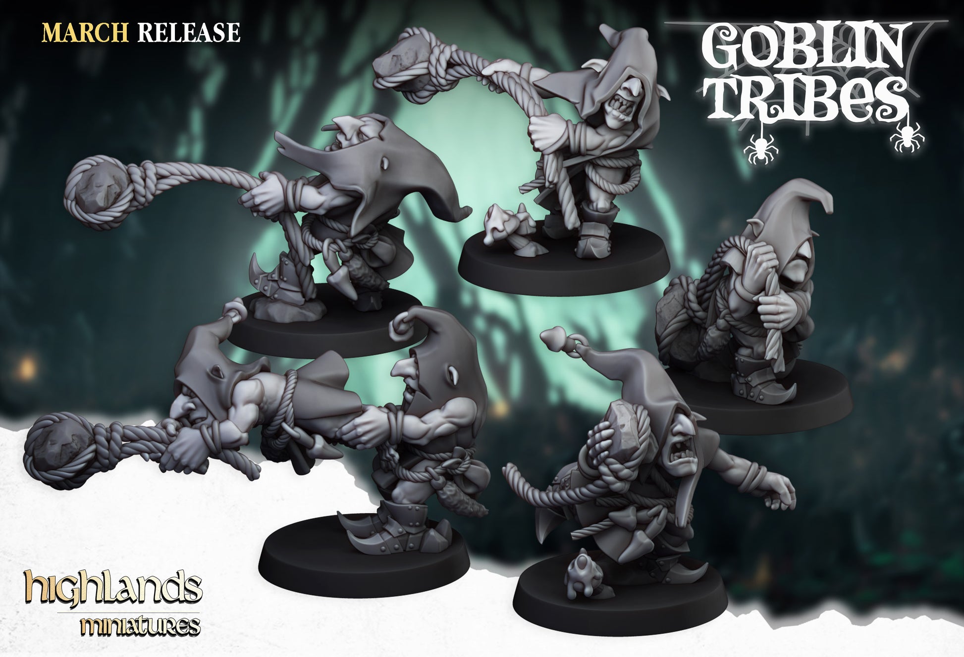 Miniatura Lanzapiedras Goblin de Pantano Orcos y Goblins resina 28mm sin pintar - Drakholm