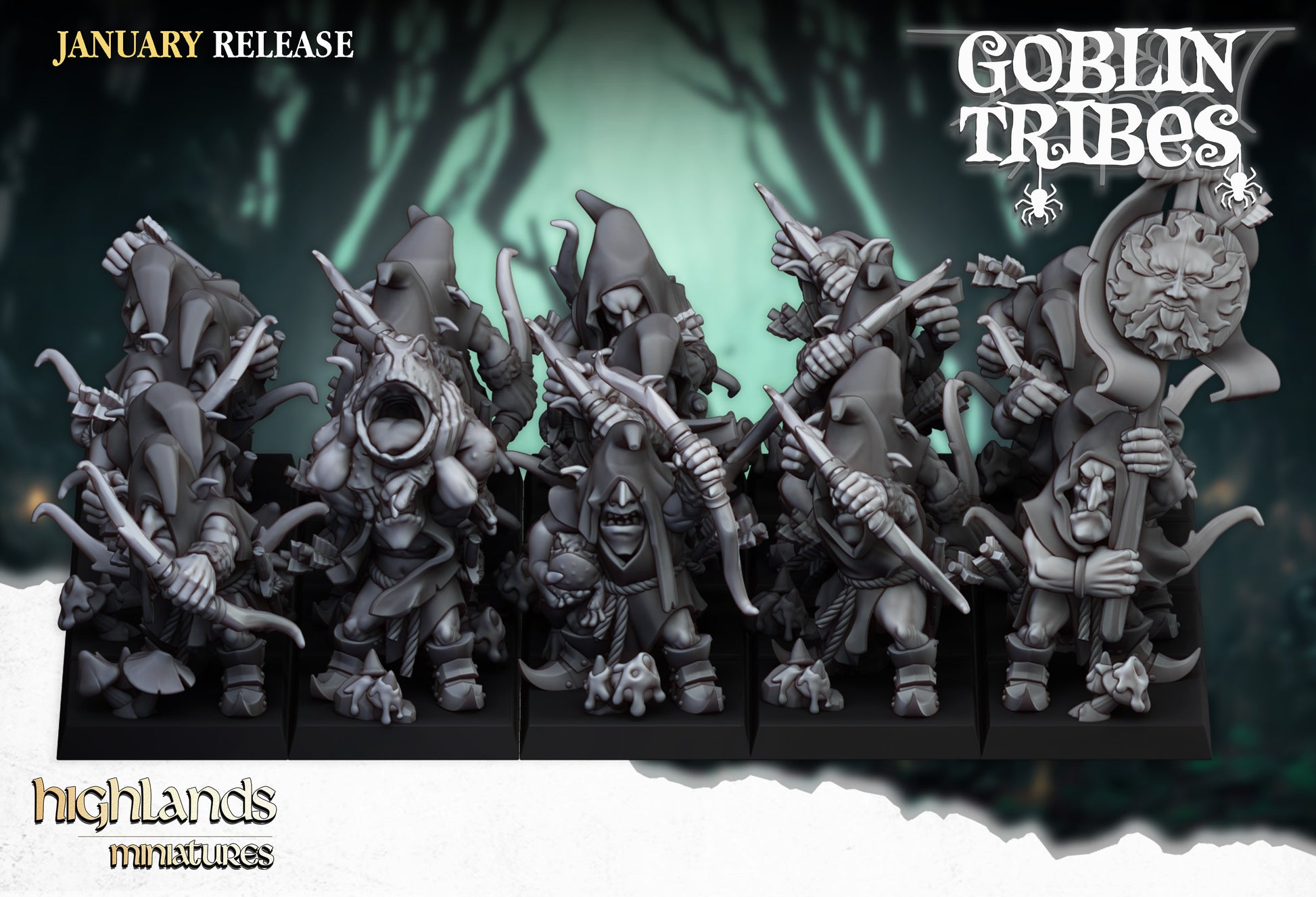 Miniatura Arqueros Goblin de Pantano Orcos y Goblins resina 28mm sin pintar - Drakholm