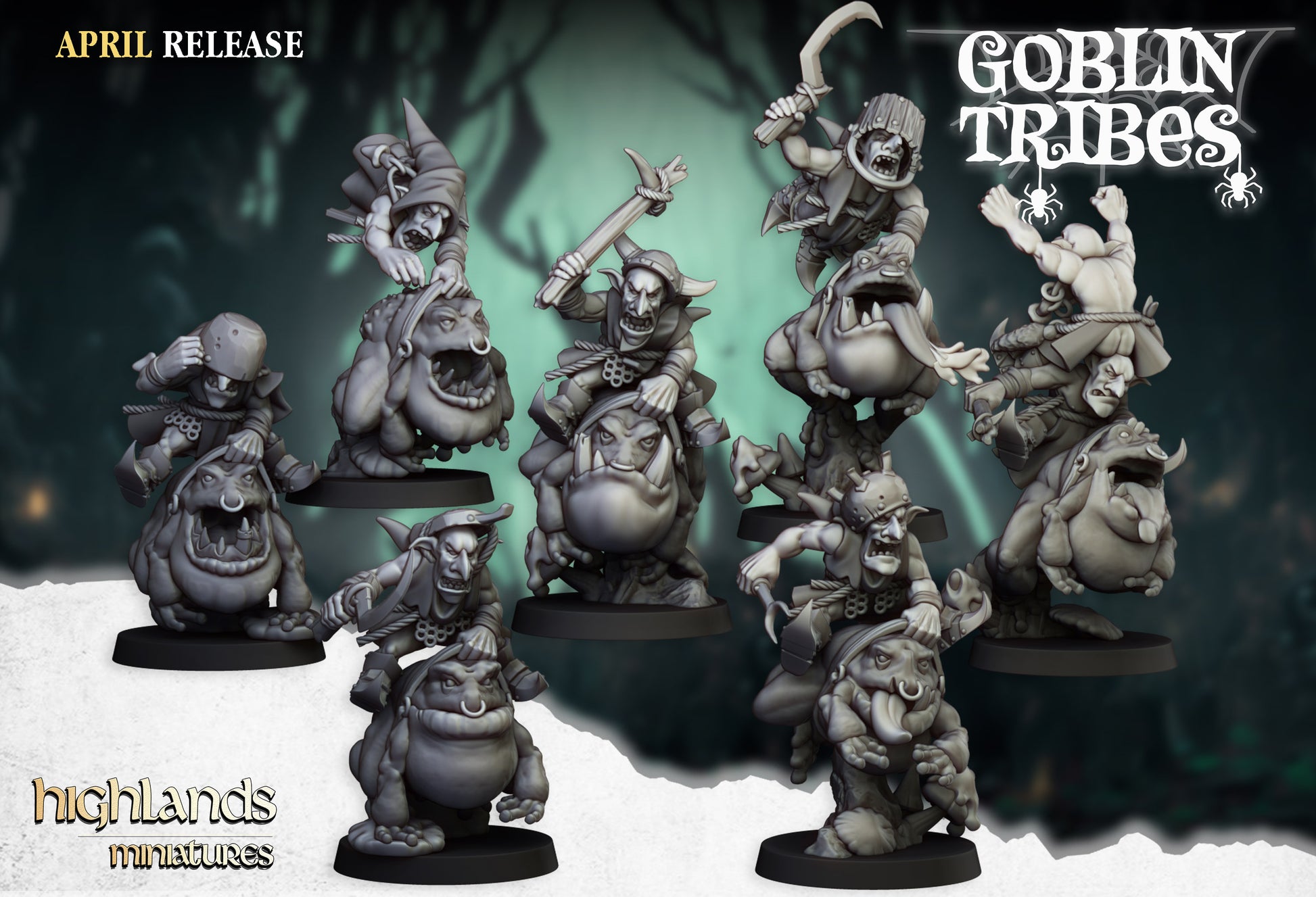 Miniatura Jinetes de Rana Goblin Orcos y Goblins resina 28mm sin pintar - Drakholm