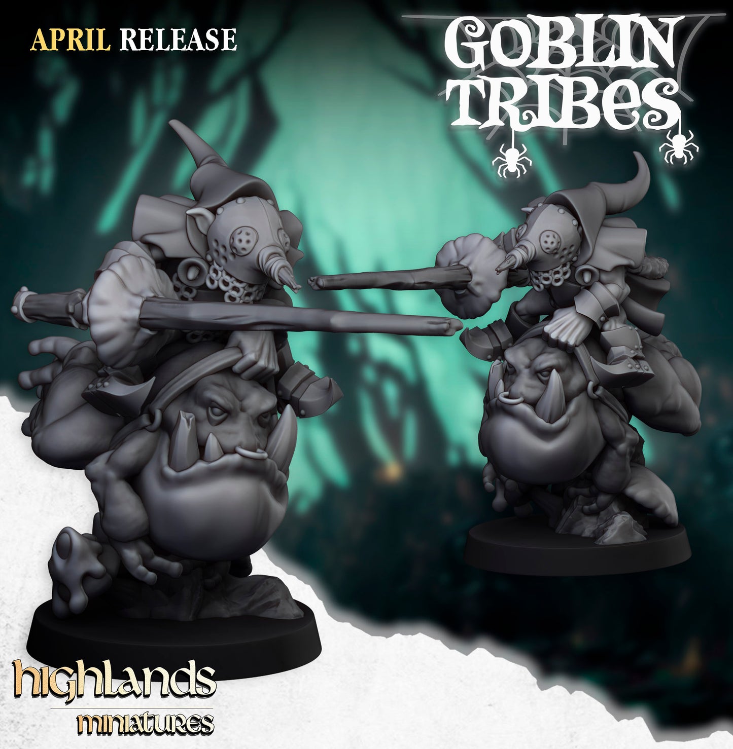Miniatura Jinetes de Rana con Picas Goblin Orcos y Goblins resina 28mm sin pintar - Drakholm