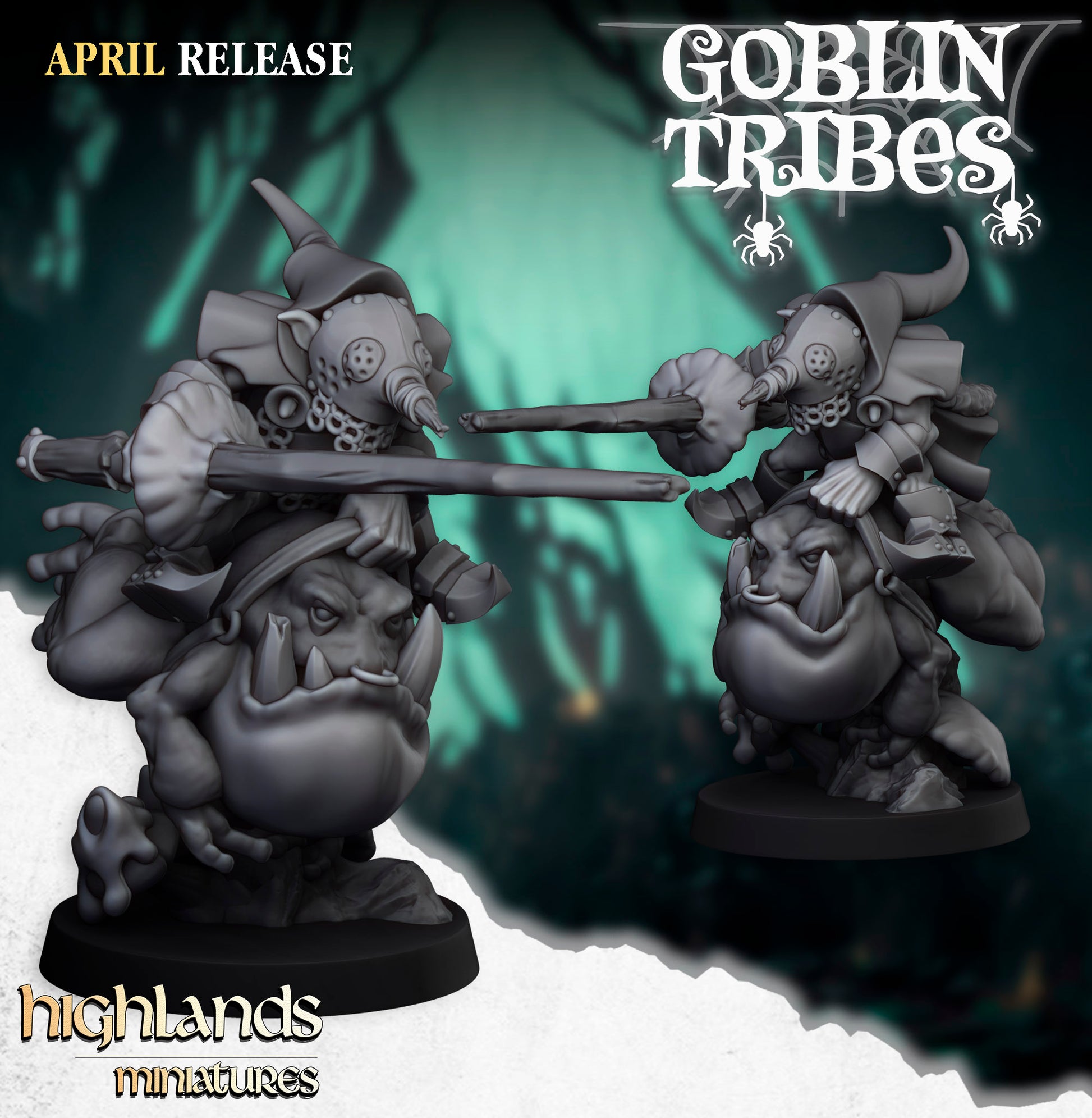 Miniatura Jinetes de Rana con Picas Goblin Orcos y Goblins resina 28mm sin pintar - Drakholm