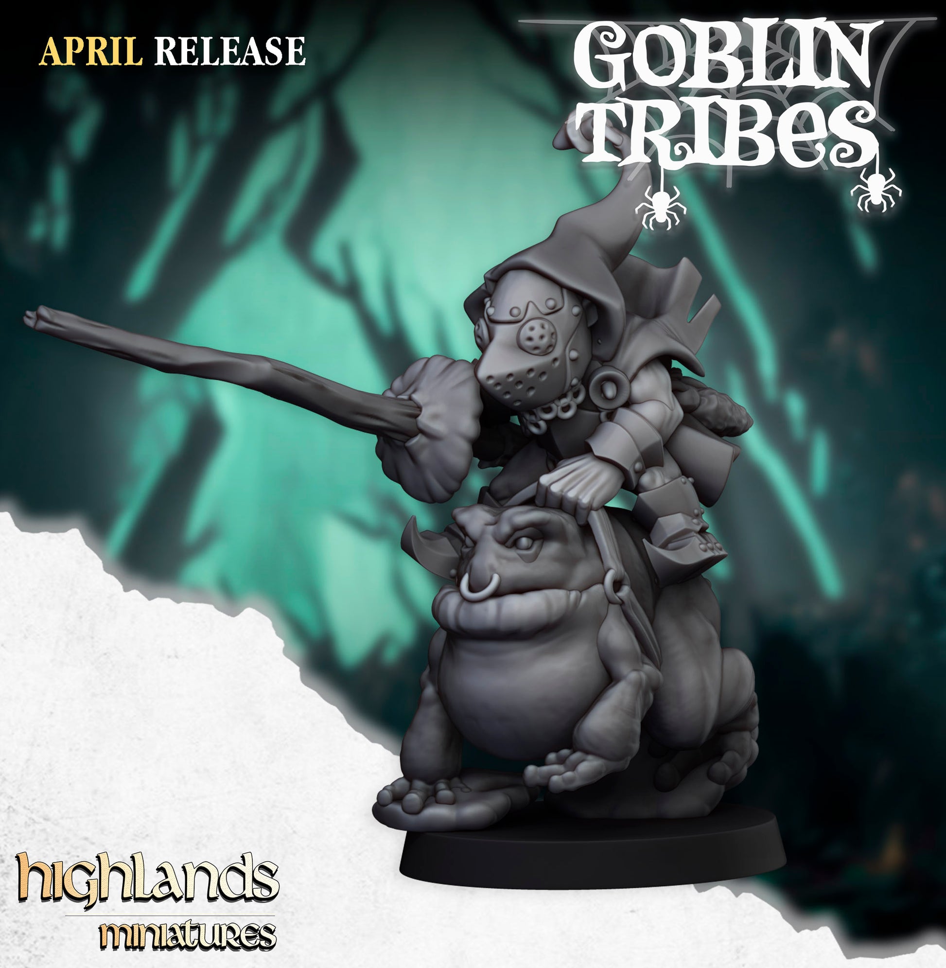 Miniatura Jinetes de Rana con Picas Goblin Orcos y Goblins resina 28mm sin pintar - Drakholm