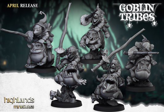 Miniatura Jinetes de Rana con Picas Goblin Orcos y Goblins resina 28mm sin pintar - Drakholm