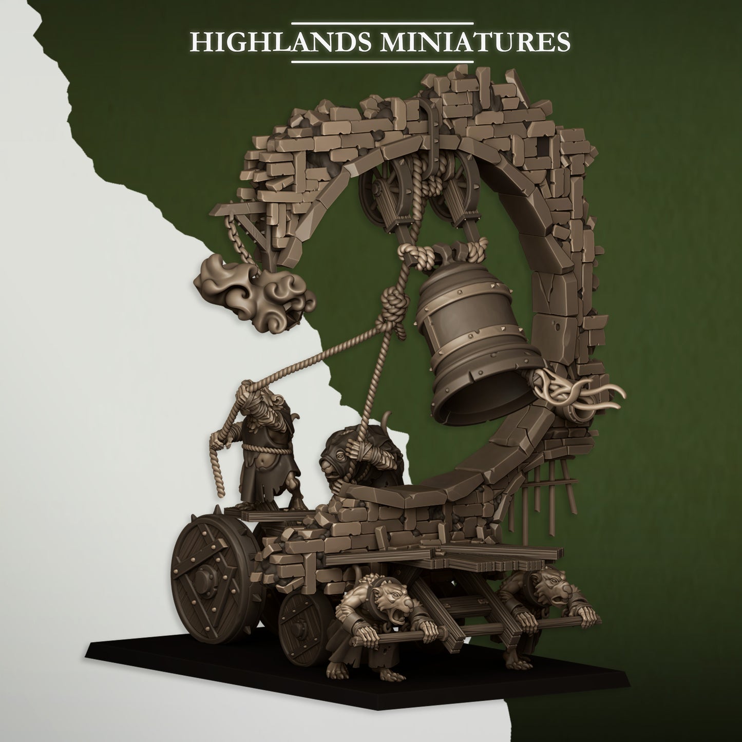 Miniatura Máquina de Asedio con Campana Hombres-Rata resina 28mm sin pintar - Drakholm