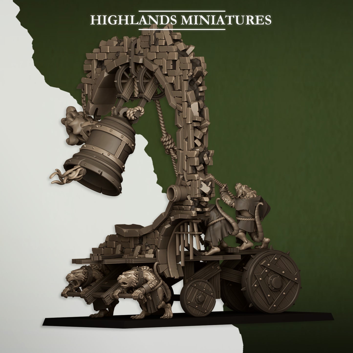 Miniatura Máquina de Asedio con Campana Hombres-Rata resina 28mm sin pintar - Drakholm
