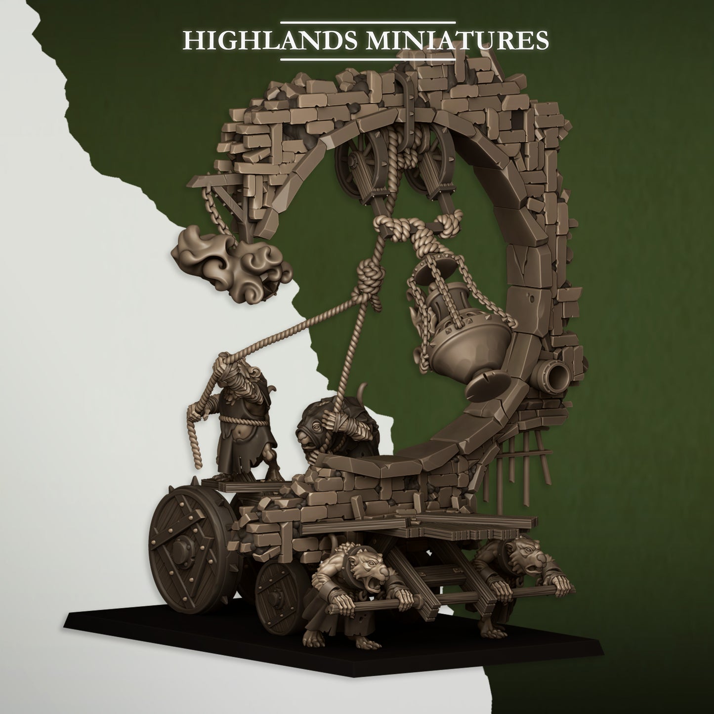 Miniatura Máquina de Asedio con Campana Hombres-Rata resina 28mm sin pintar - Drakholm