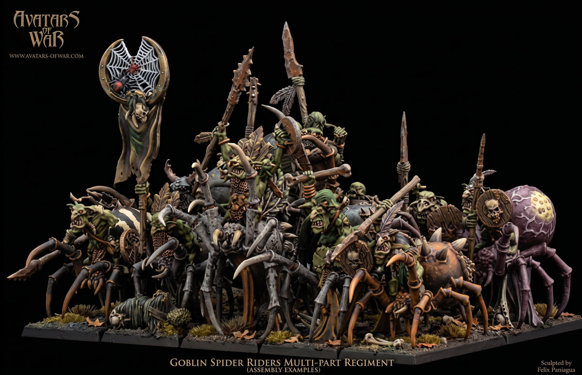 Jinetes de Arana Goblin (Regimiento) · miniatura de resina 28 mm · Orcos y Goblins · Drakholm