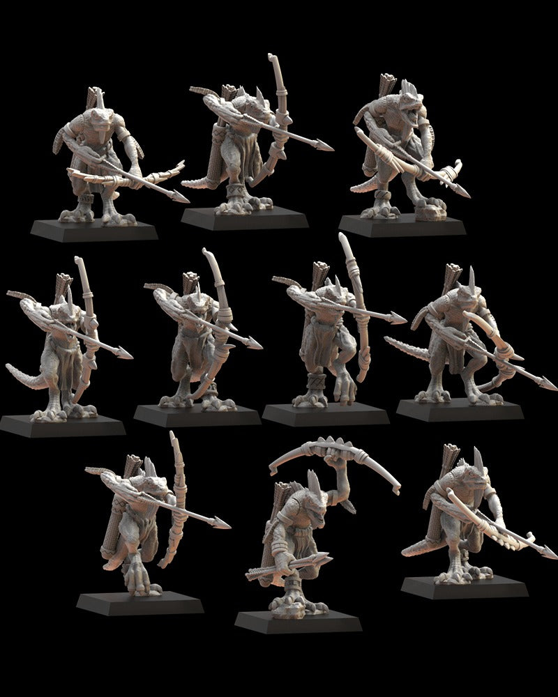 Miniatura Regimiento Cuetzpalli con Arcos Saurios Ancestrales resina 28mm sin pintar - Drakholm
