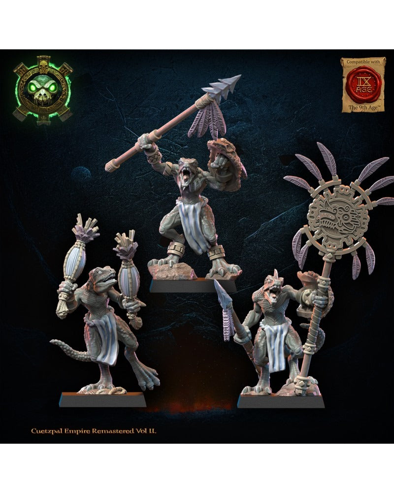 Miniatura Regimiento Cuetzpalli con Lanzas Saurios Ancestrales resina 28mm sin pintar - Drakholm