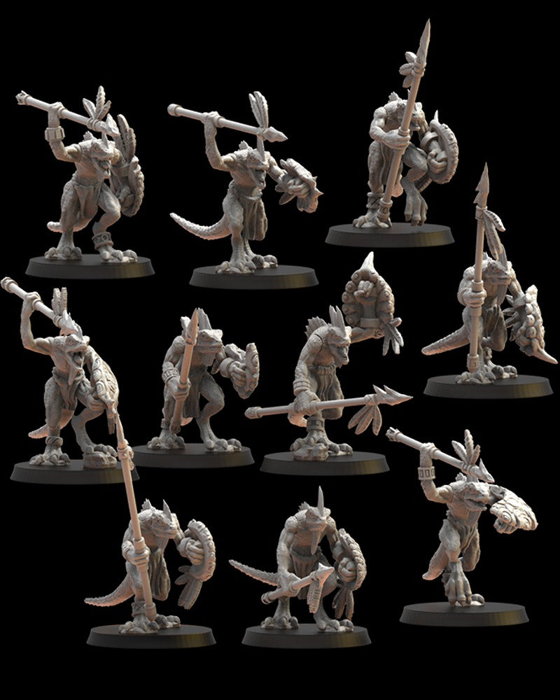 Miniatura Regimiento Cuetzpalli con Lanzas Saurios Ancestrales resina 28mm sin pintar - Drakholm