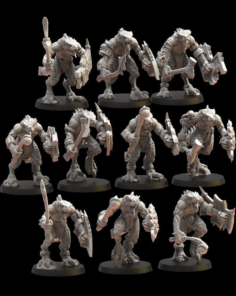 Miniatura Regimiento Ezocamatl Saurios Ancestrales resina 28mm sin pintar - Drakholm