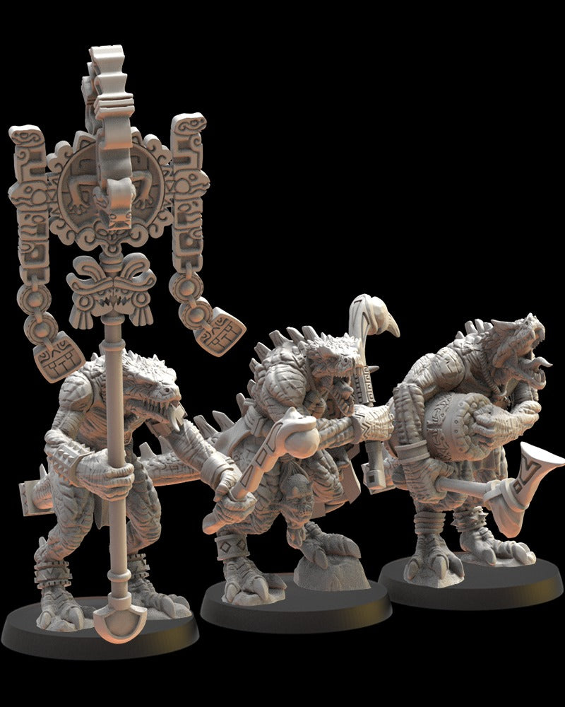 Miniatura Regimiento Ezocamatl Saurios Ancestrales resina 28mm sin pintar - Drakholm