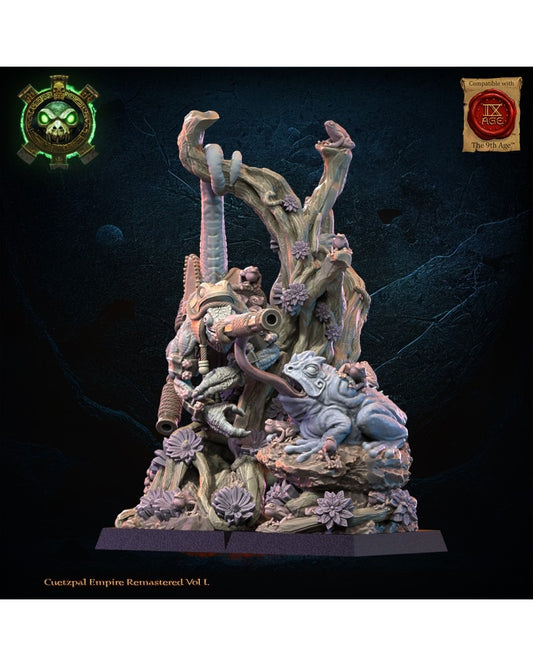 Miniatura Heroína Kuaxotl con Tamasoluey Saurios Ancestrales resina 28mm sin pintar - Drakholm