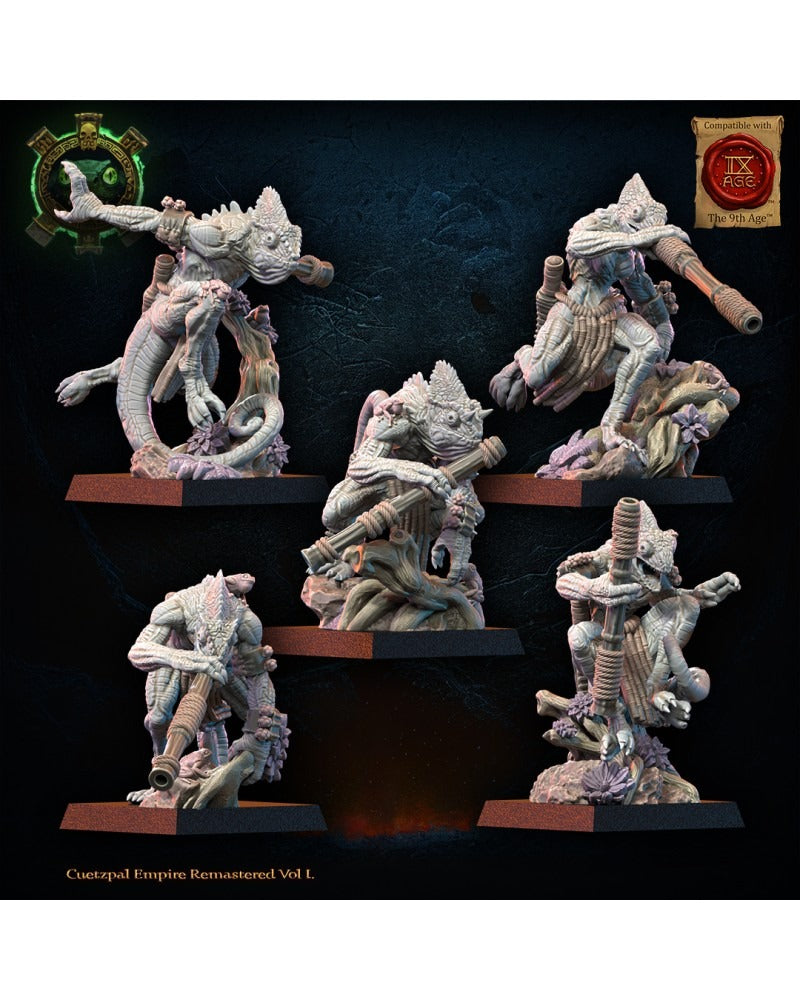 Miniatura Unidad Kuaxotl con Cerbatanas Saurios Ancestrales resina 28mm sin pintar - Drakholm