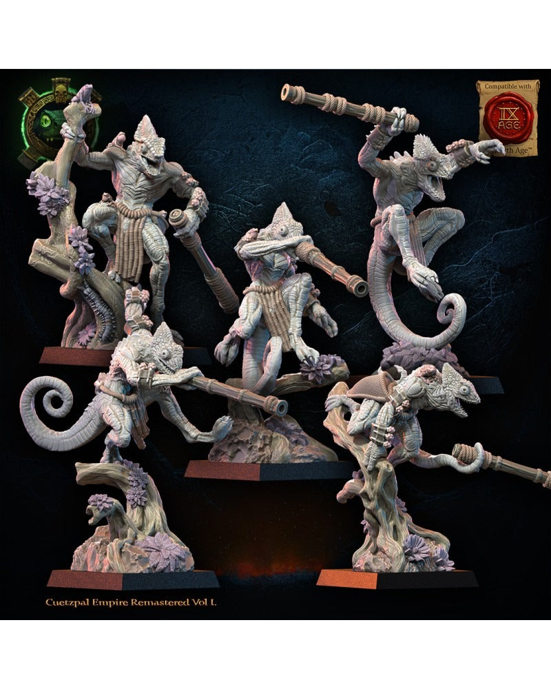 Miniatura Unidad Kuaxotl con Cerbatanas Saurios Ancestrales resina 28mm sin pintar - Drakholm