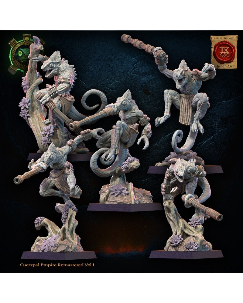 Miniatura Unidad Kuaxotl con Cerbatanas Saurios Ancestrales resina 28mm sin pintar - Drakholm