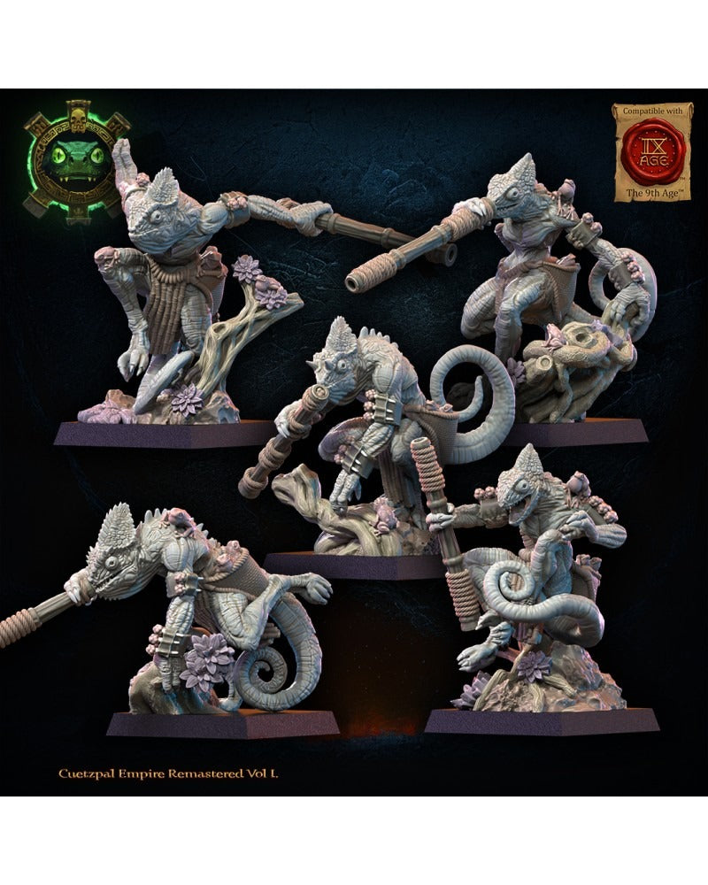 Miniatura Unidad Kuaxotl con Cerbatanas Saurios Ancestrales resina 28mm sin pintar - Drakholm