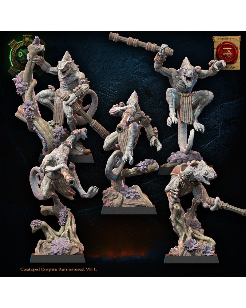 Miniatura Unidad Kuaxotl con Cerbatanas Saurios Ancestrales resina 28mm sin pintar - Drakholm