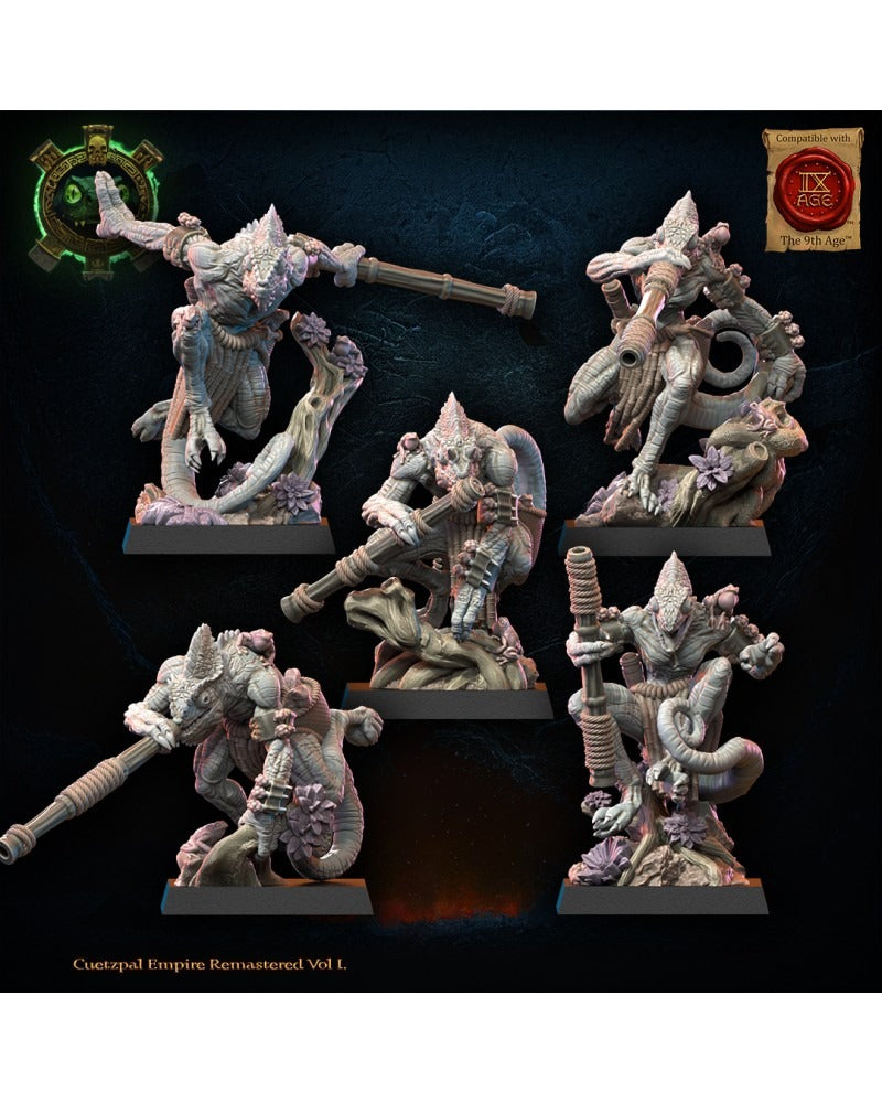 Miniatura Unidad Kuaxotl con Cerbatanas Saurios Ancestrales resina 28mm sin pintar - Drakholm