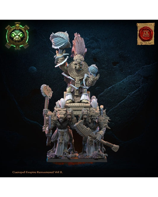 Miniatura Tezcatlipoca, Dios Viviente en Palanquín Saurios Ancestrales resina 28mm sin pintar - Drakholm
