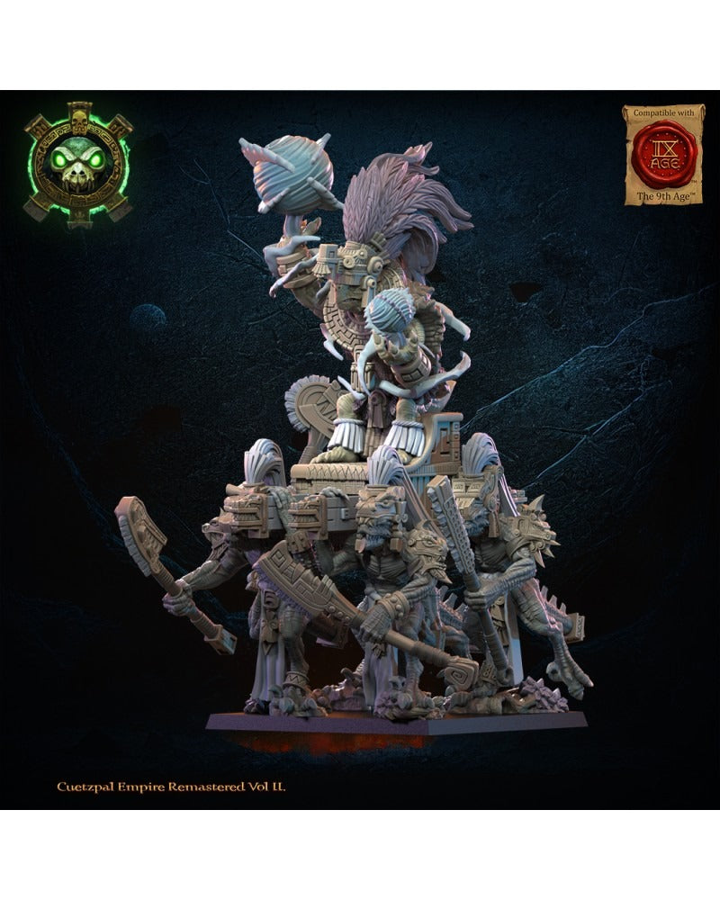 Miniatura Tezcatlipoca, Dios Viviente en Palanquín Saurios Ancestrales resina 28mm sin pintar - Drakholm