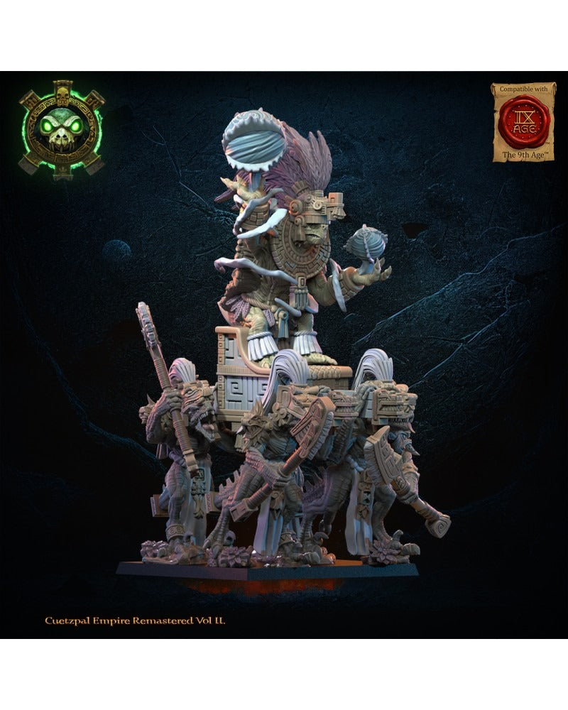 Miniatura Tezcatlipoca, Dios Viviente en Palanquín Saurios Ancestrales resina 28mm sin pintar - Drakholm
