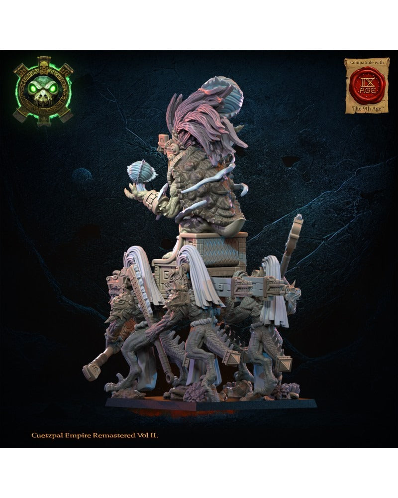 Miniatura Tezcatlipoca, Dios Viviente en Palanquín Saurios Ancestrales resina 28mm sin pintar - Drakholm