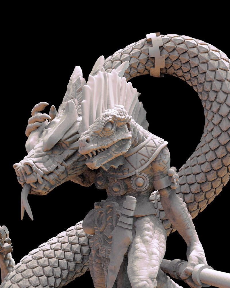 Miniatura Tonatiuh, Susurrador de Coatl Saurios Ancestrales resina 28mm sin pintar - Drakholm