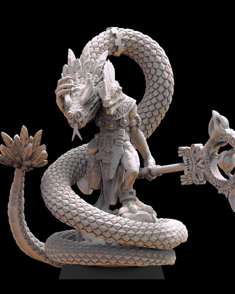 Miniatura Tonatiuh, Susurrador de Coatl Saurios Ancestrales resina 28mm sin pintar - Drakholm
