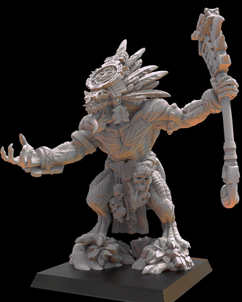 Miniatura Yacatecuhtli, Padre Cuetzpal Saurios Ancestrales resina 28mm sin pintar - Drakholm