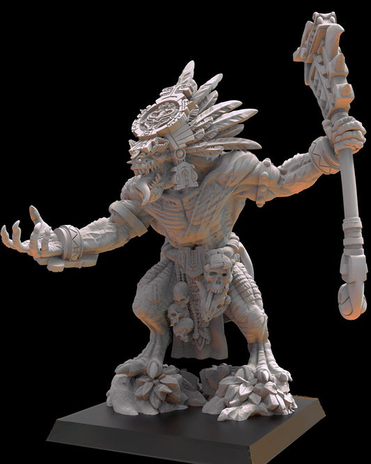 Miniatura Yacatecuhtli, Padre Cuetzpal Saurios Ancestrales resina 28mm sin pintar - Drakholm
