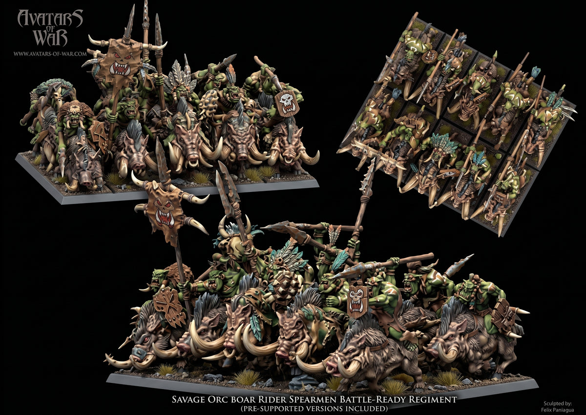 Lanceros Orcos Salvajes a Lomos de Jabali - Regimiento (10) · miniatura de resina 28 mm · Orcos y Goblins · Drakholm
