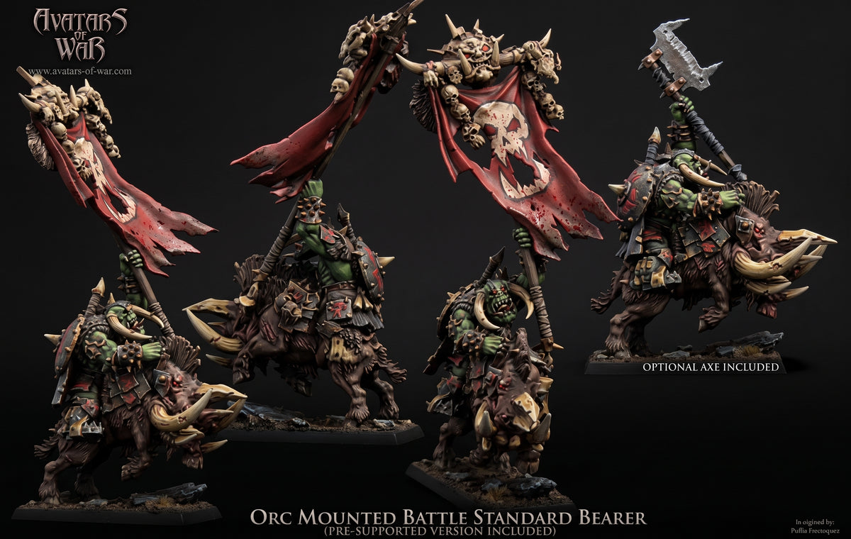 Portaestandarte de Batalla Orco Montado · miniatura de resina 28 mm · Orcos y Goblins · Drakholm
