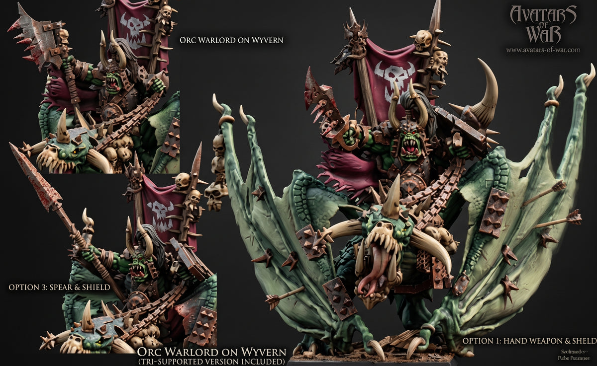 Señor de la Guerra Orco sobre Wyvern · miniatura de resina 28 mm · Orcos y Goblins · Drakholm