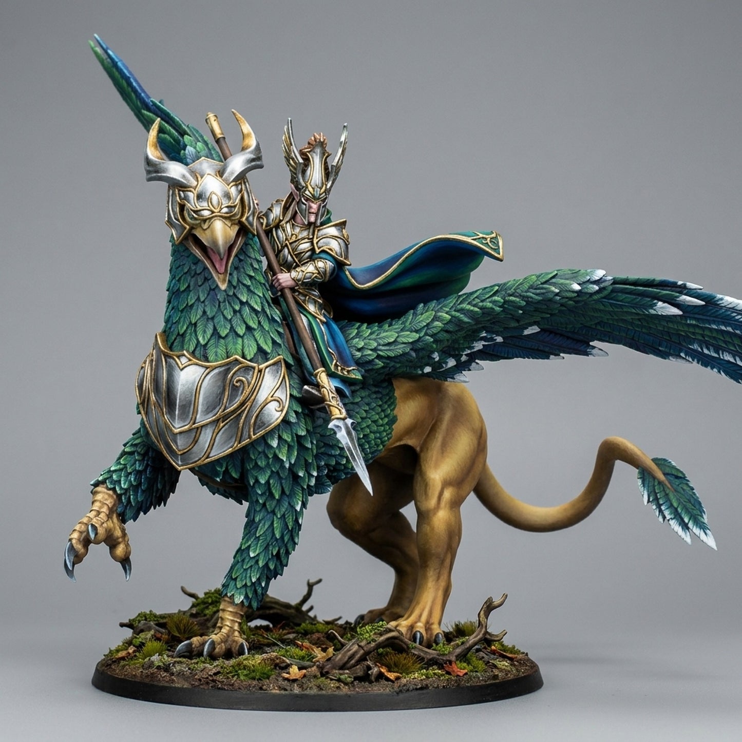 Miniatura Ashur sobre grifo de guerra Altos Elfos resina 32mm sin pintar - Drakholm