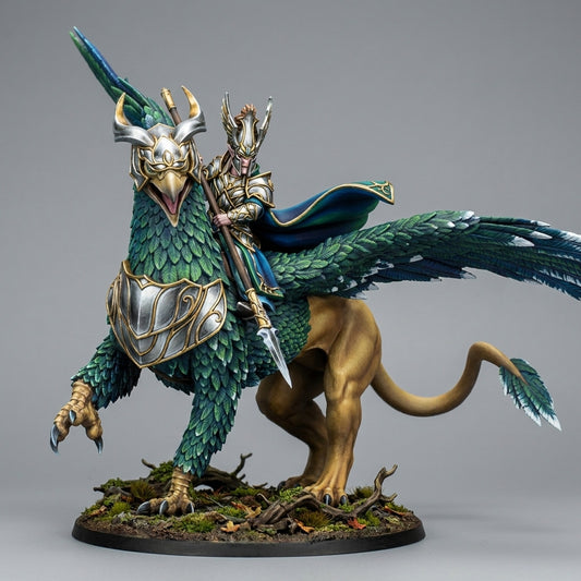 Miniatura Ashur sobre grifo de guerra Altos Elfos resina 32mm sin pintar - Drakholm