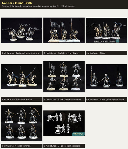 Ejercito Gondor / Minas Tirith — Faramir Knights rush · 20 miniaturas resina · Senor de los Anillos