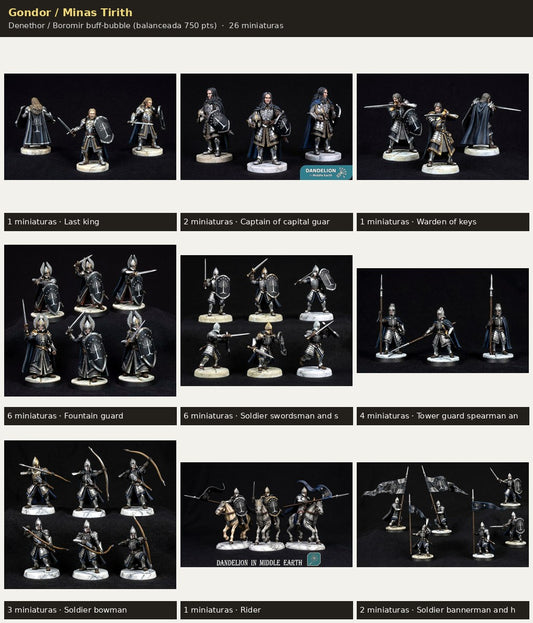 Ejercito Gondor / Minas Tirith — Denethor / Boromir buff-bubble · 26 miniaturas resina · Senor de los Anillos