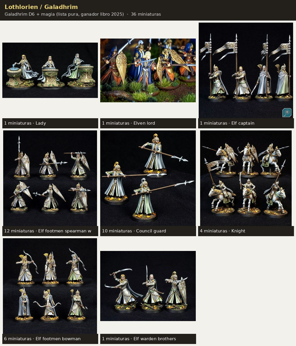Ejercito Lothlorien / Galadhrim — Galadhrim D6 + magia · 36 miniaturas resina · Senor de los Anillos