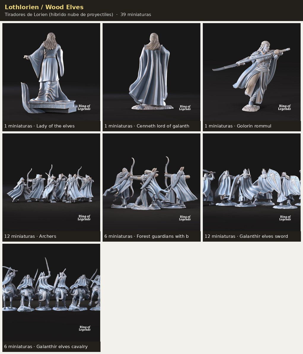 Ejercito Lothlorien / Wood Elves — Tiradores de Lorien · 39 miniaturas resina · Senor de los Anillos