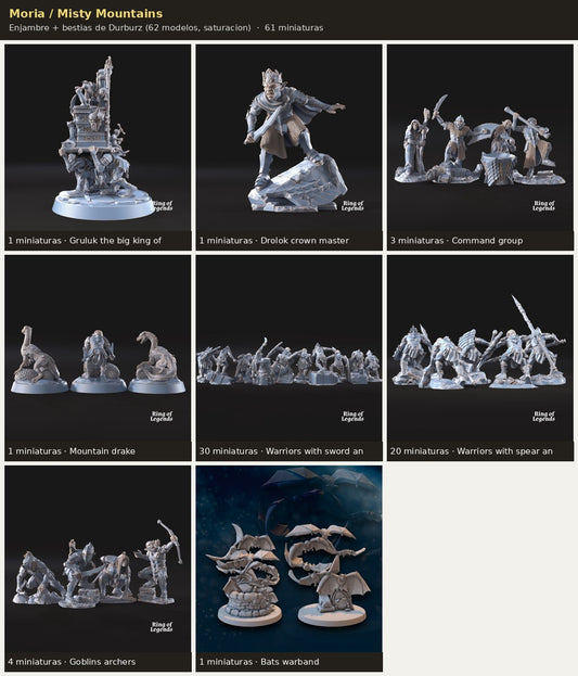 Ejercito Moria / Misty Mountains — Enjambre + bestias de Durburz · 61 miniaturas resina · Senor de los Anillos