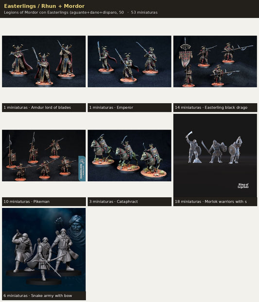 Ejercito Easterlings / Rhun + Mordor — Legions of Mordor con Easterlings · 53 miniaturas resina · Senor de los Anillos