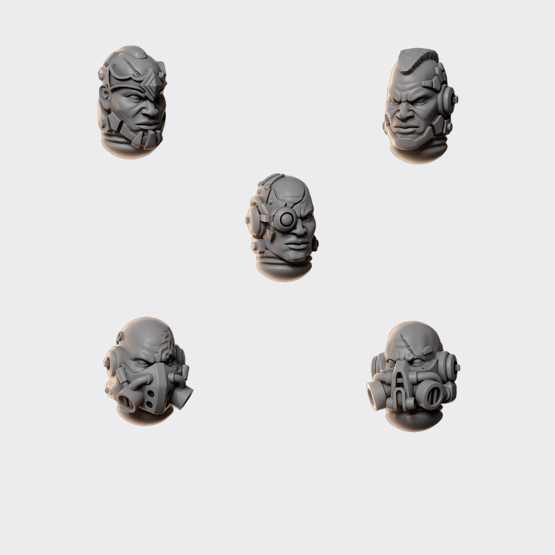 Cabezas Anvil Wardens A — bits de conversión sci-fi grimdark de Greytide Studio, resina 32mm sin pintar