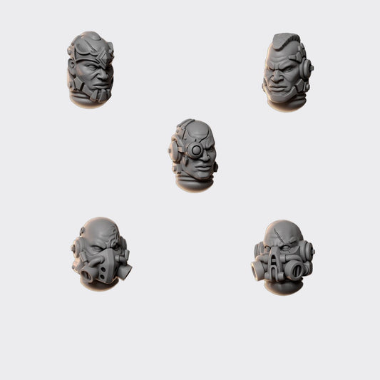 Cabezas Anvil Wardens A — bits de conversión sci-fi grimdark de Greytide Studio, resina 32mm sin pintar