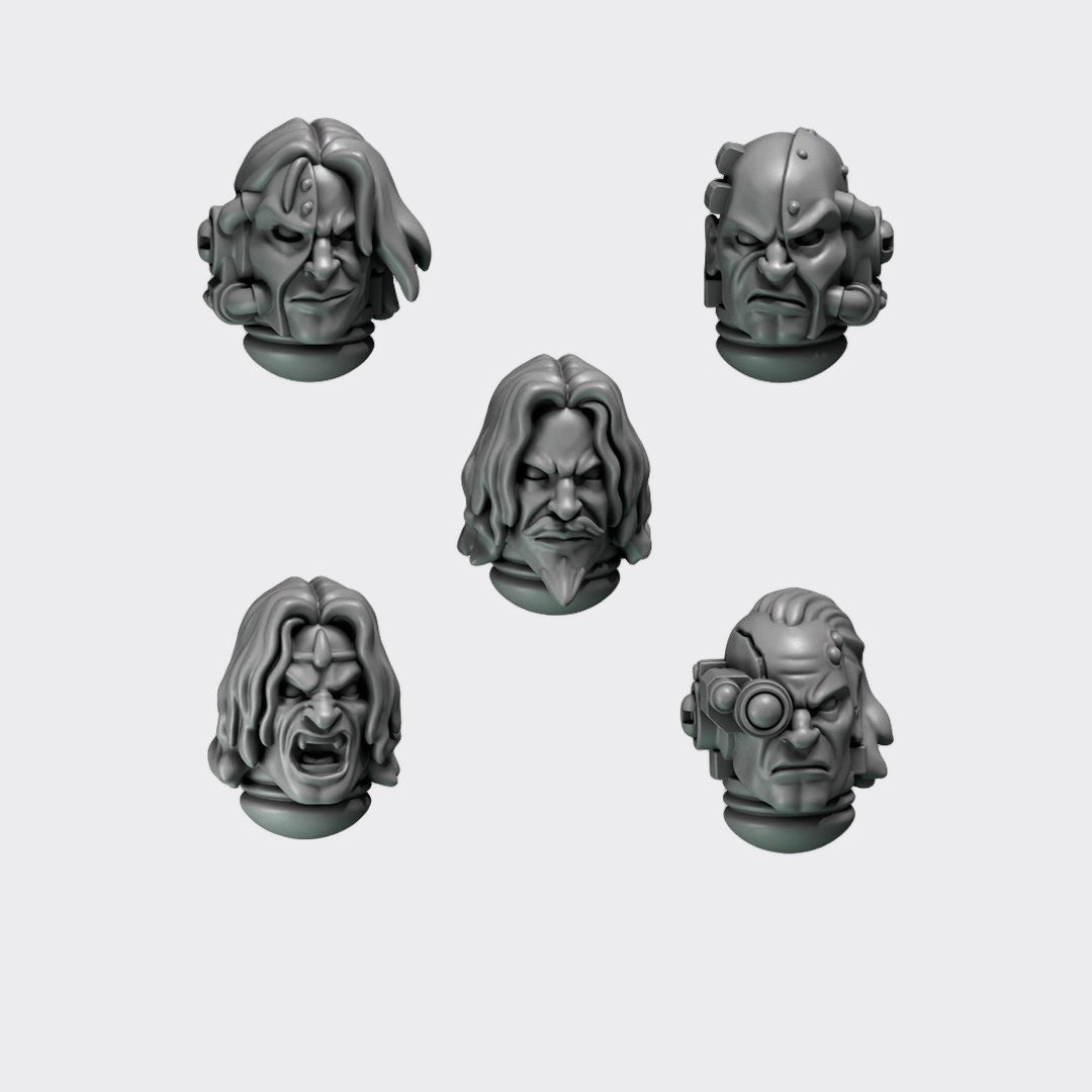 Cabezas Crimson Lords A — bits de conversión sci-fi grimdark de Greytide Studio, resina 32mm sin pintar