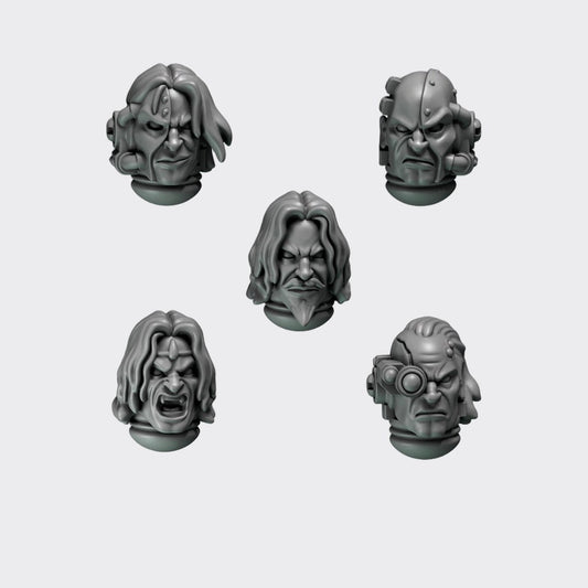 Cabezas Crimson Lords A — bits de conversión sci-fi grimdark de Greytide Studio, resina 32mm sin pintar