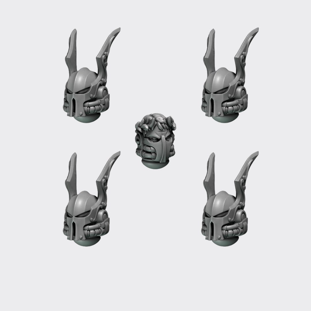 Cabezas Crimson Lords B — bits de conversión sci-fi grimdark de Greytide Studio, resina 32mm sin pintar